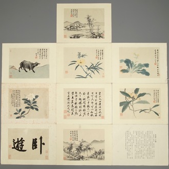 Dix impressions en couleur des pages d'un album illustré par Shen zhou (1427-1509), Chine, 1ère moitié du 20ème