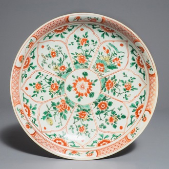 A Chinese famille verte dish with floral design, Kangxi