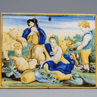 An Italian maiolica pastoral scene plaque, Castelli, 18th C.