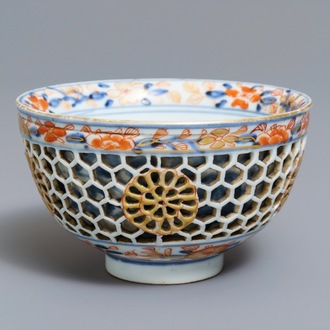 A Chinese reticulated double-walled Imari-style bowl, Kangxi