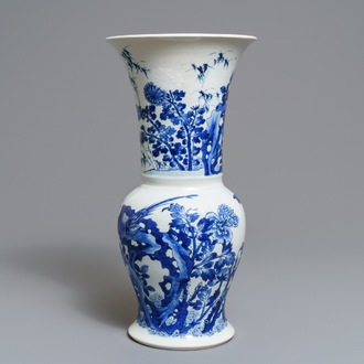 A Chinese blue and white 'bianco sopra bianco' yenyen vase with birds among flowers, Kangxi