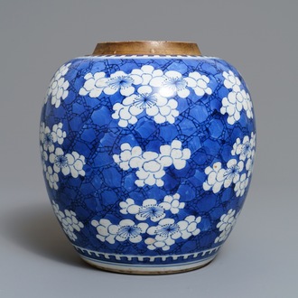 A Chinese blue and white 'prunus on cracked ice' jar, Kangxi