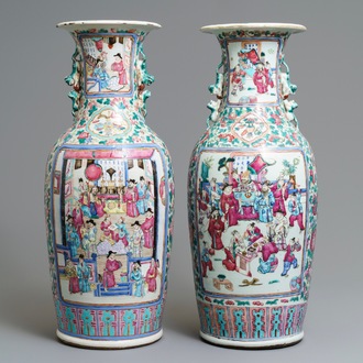 Two Chinese famille rose vases with court scenes, 19th C.