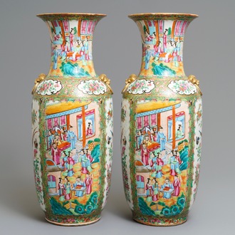 A pair of Chinese Canton famille rose vases, 19th C.