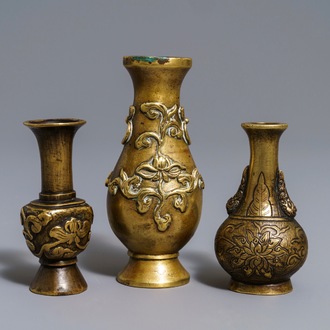 Three Chinese bronze miniature vases, 17/18th C.