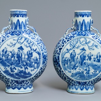 A pair of Chinese blue and white moonflasks, 19th C.