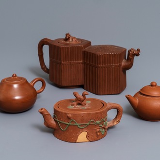 Four Chinese Yixing stoneware teapots and covers, 19/20th C.