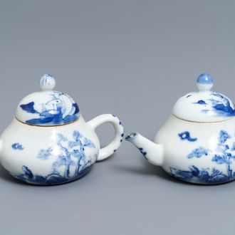 A pair of Chinese blue and white 'Bleu de Hue' Vietnamese market teapots, 19th C.