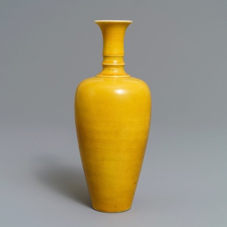 A Chinese yellow-glazed ‘laifu zun’ three-string vase, Kangxi