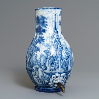 A Dutch Delft blue and white 'putti fountain' wall cistern, 18th C.