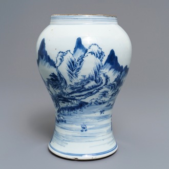 A fine Chinese blue and white landscape vase, Kangxi