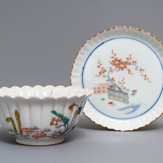 A Japanese Kakiemon fluted bowl and a small plate, Edo, 18th C.