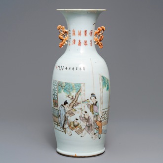 A Chinese qianjiang cai two-sided design vase, 19/20th C.