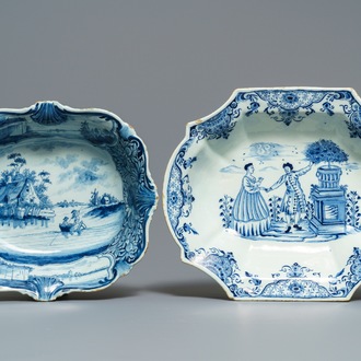 Twee blauwwitte Delftse saladekommen, 18e eeuw