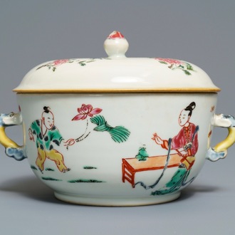 A Chinese famille rose two-handled bowl and cover, Yongzheng