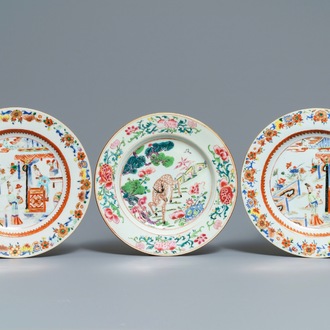 Drie Chinese famille rose borden, Yongzheng/Qianlong
