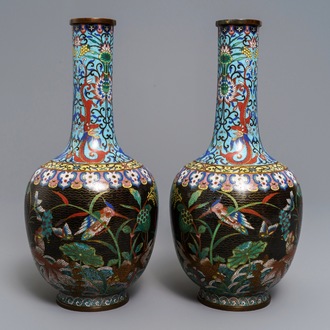 A pair of Chinese cloisonné bottle vases, 19th C.