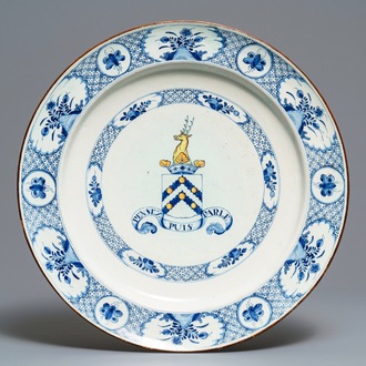 A massive polychrome Dutch Delft armorial dish, 18th C.