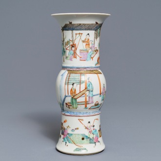 Un vase en porcelaine de Chine famille rose à décor de la production de blé, marque de Kangxi, 19ème