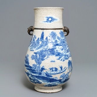 A Chinese Nanking crackle-glazed blue and white hu vase, 19th C.