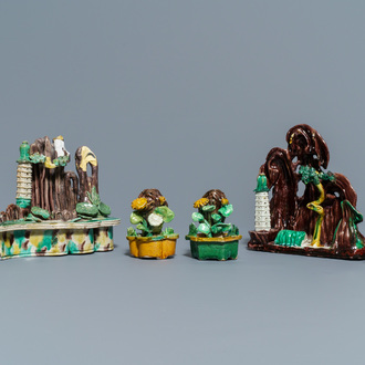 A collection of Chinese verte biscuit sculptural groups, Kangxi