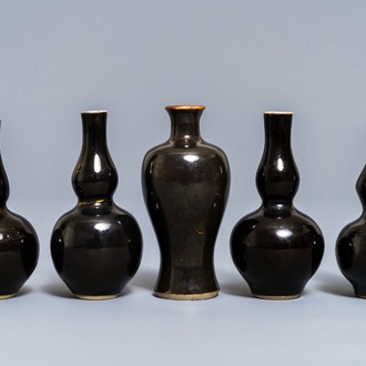 A Chinese monochrome black five-piece miniature garniture, Kangxi