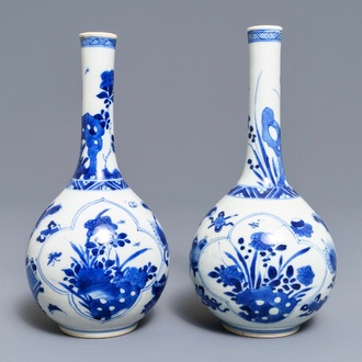 A pair of Chinese blue and white bottle vases, Kangxi