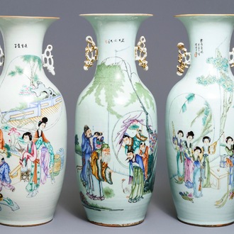 Trois vases en porcelaine de Chine famille rose, 19/20ème