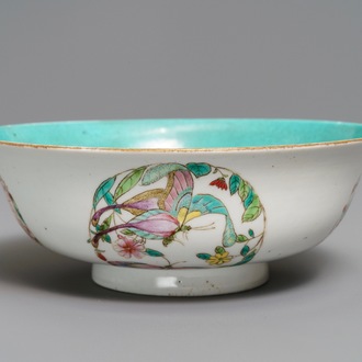 A Chinese famille rose 'butterfly' bowl, Guangxu mark and probably of the period