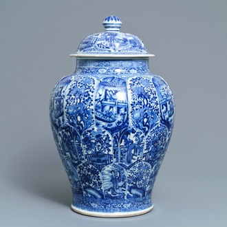 A large Chinese blue and white vase and cover, Kangxi