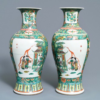 A pair of Chinese famille verte vases, 19th C.