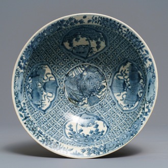 A large Chinese blue and white Swatow bowl, Ming