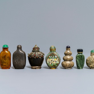 Nine various Chinese silver, glass and hardstone snuff bottles, 19/20th C.
