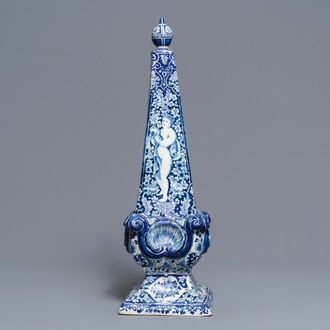 A large Dutch Delft blue and white obelisk, 17/18th C.