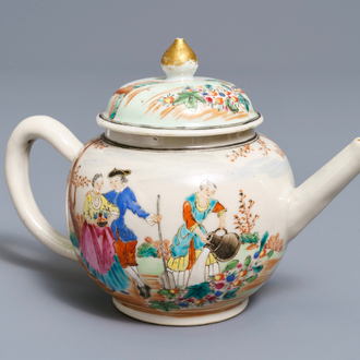 A fine Chinese famille rose 'European subject' teapot and cover, Qianlong