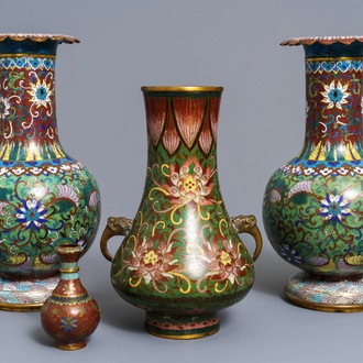 Four Chinese cloisonné vases, 19/20th C.