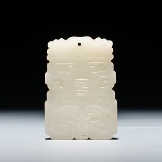 A Chinese white jade pendant, Qing