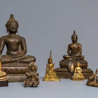 Sept figures de Bouddha en bronze, Chine, Thaïlande, Népal et Tibet, 18ème et après
