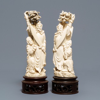 A pair of Chinese ivory figures of Zhong Kui, ca. 1920