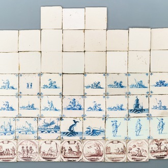 A varied collection of Dutch Delft and Flemish tiles, 17/18e eeuw