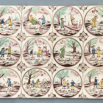 Douze carreaux en faïence de Delft polychrome, Utrecht, 1ère moitié du 19ème