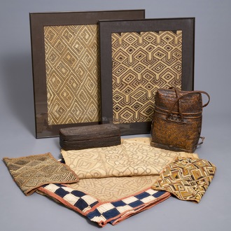 A collection of African textiles and two baskets, mostly Kuba, Congo, 19/20th C.