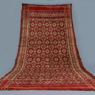 A ceremonial patola ikat sari for the Indonesian market with East India Company-stamps, Gujarat, India, 17th C.