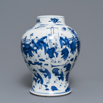 A Chinese blue and white '100 boys' baluster vase, Kangxi