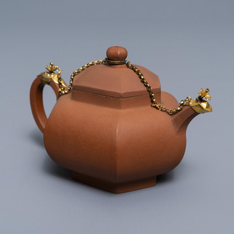 A Chinese gilt-mounted Yixing stoneware teapot and cover, Kangxi