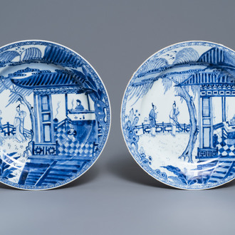 Two Chinese blue and white 'Romance of the Western chamber' dishes, Yongzheng