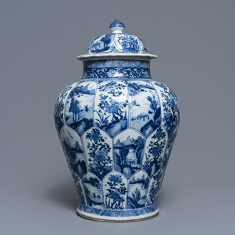 A Chinese blue and white baluster jar and cover, Kangxi