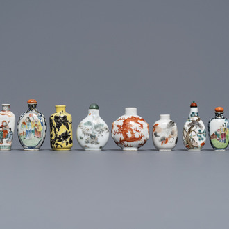 Twelve Chinese famille rose and verte porcelain snuff bottles, 19/20th C.