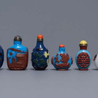 Six Chinese overlay glass snuff bottles, 19/20th C.