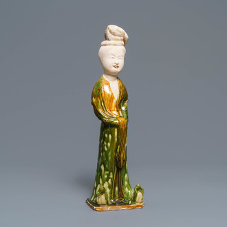 A fine Chinese sancai-glazed pottery model of a court lady, Tang